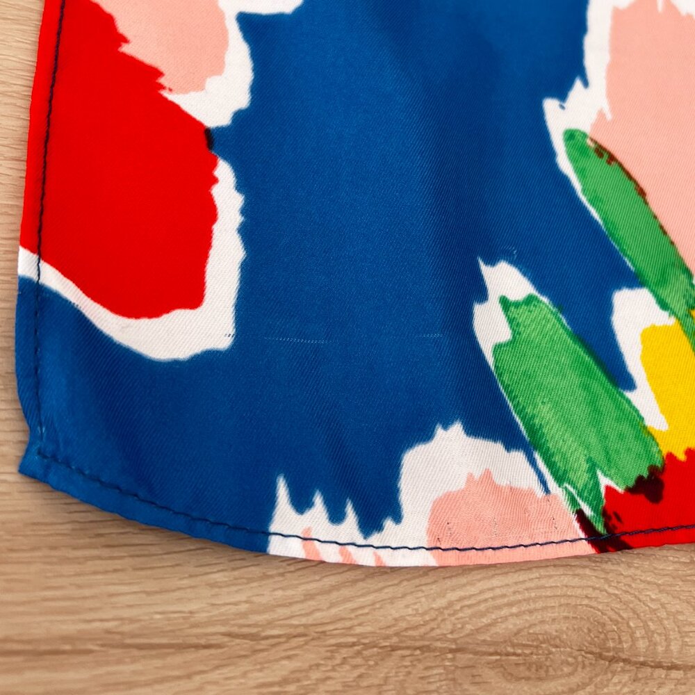 Vintage 80s Colorful Picasso-Inspired Floral Print Square Head or Neck Scarf - Picture 6 of 14